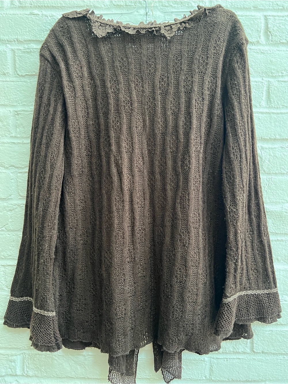 PRETTY ANGEL Brown Embroidery beaded Sweater Longsleeve Square Neck Mesh Lace - Picture 8 of 15